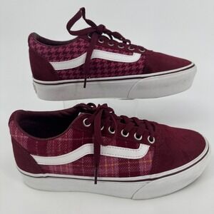 Vans Platform Skate Shoes WOMENS Burgundy Plaid Suede Lace Up Sneakers SIZE 8.5